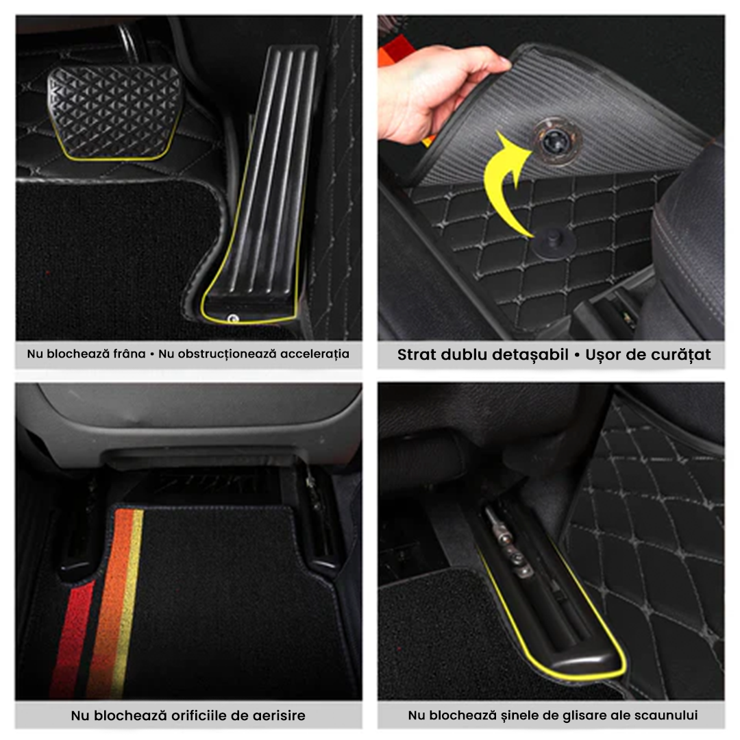 Covorașe auto din PVC, all-weather, cu strat dublu – set față și spate, covorașe auto din piele, acoperire completă, impermeabile, tip carpetă auto